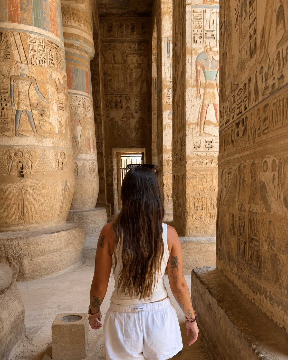Painted columns in the temple halls of Luxor